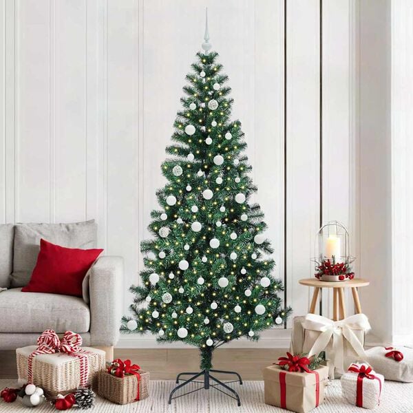 vidaXL Sapin de No&euml;l artificiel pr&eacute;-&eacute;clair&eacute; Vert 210 cm PVC et m&eacute;tal