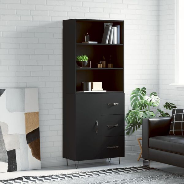 vidaXL Buffet haut Noir 69,5x34x180 cm Bois d'ing&eacute;nierie