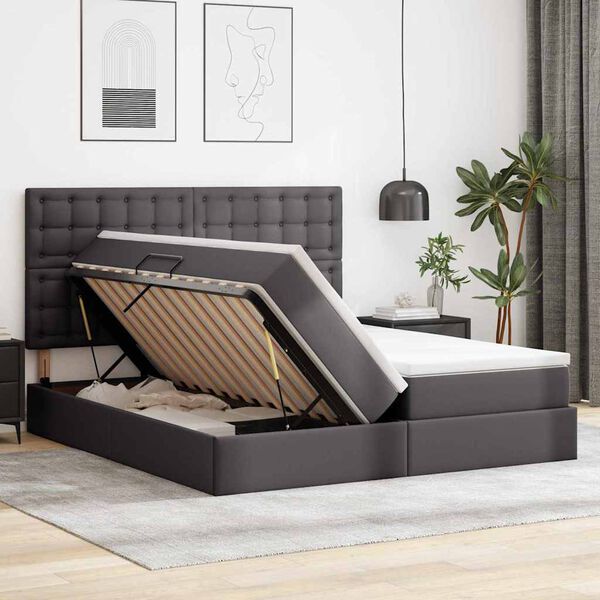 vidaXL Lit avec rangement et matelas avec matelas Gris 180 x 200 cm