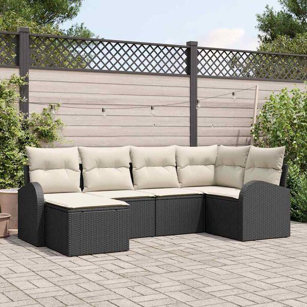 vidaXL Ensemble de canapé de jardin avec coussin Noir Poly rotin