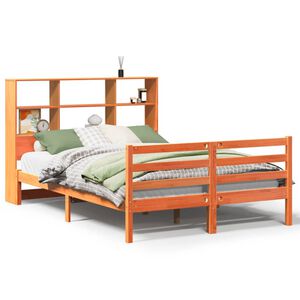 vidaXL Lit biblioth&egrave;que sans matelas cire marron 135x190cm bois massif