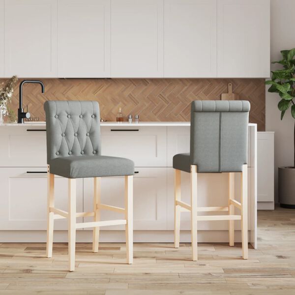 vidaXL Chaises de bar lot de 2 bois massif d'h&eacute;v&eacute;a et tissu