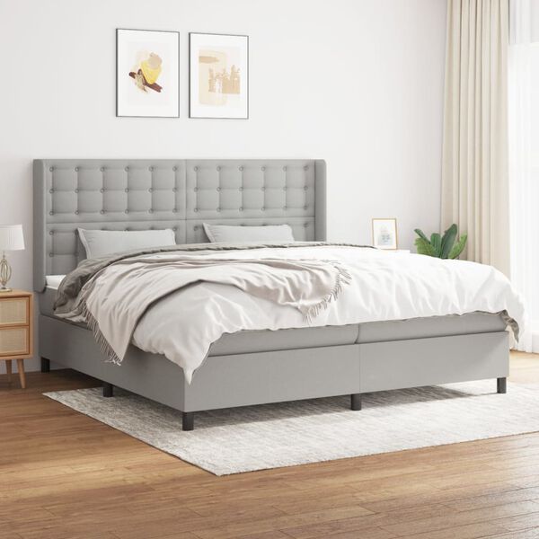 vidaXL Sommier &agrave; lattes de lit avec matelas Gris clair 200x200cm Tissu