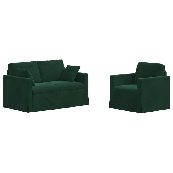 vidaXL Canap&eacute; 2 pcs Vert fonc&eacute; 138 x 78 x 80 cm Velours