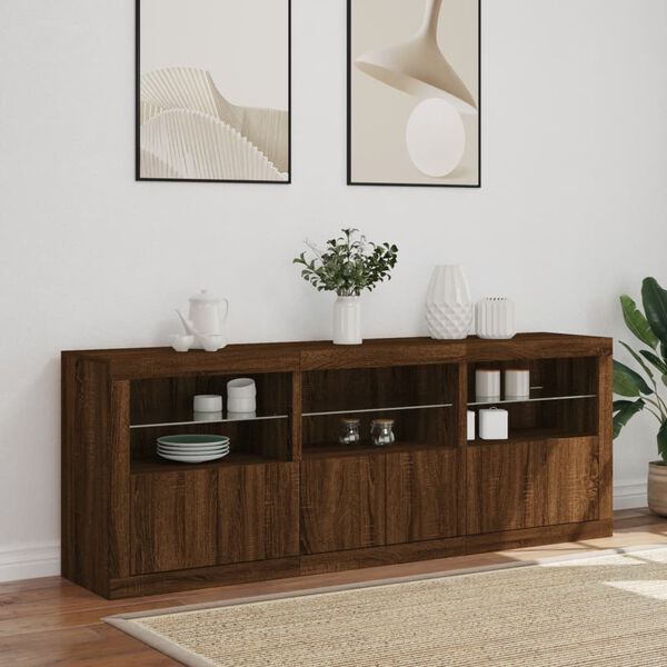 vidaXL Buffet avec lumi&egrave;res LED ch&ecirc;ne marron 181,5x37x67 cm