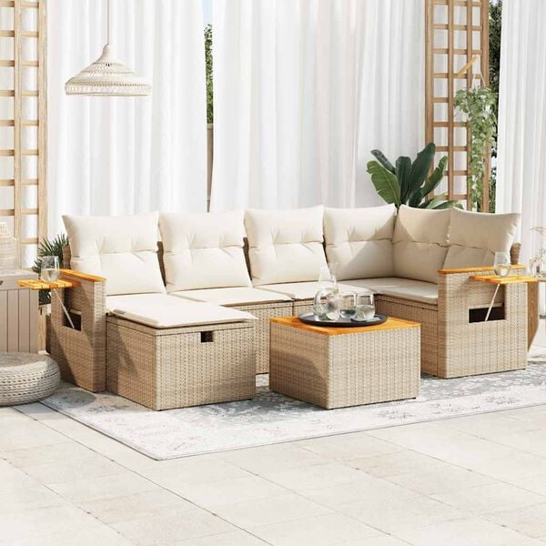 vidaXL Salon de jardin avec coussins 7 pcs beige r&eacute;sine tress&eacute;e