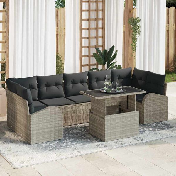 vidaXL Ensemble de canap&eacute; de jardin 8 pcs Gris clair Poly Rattan