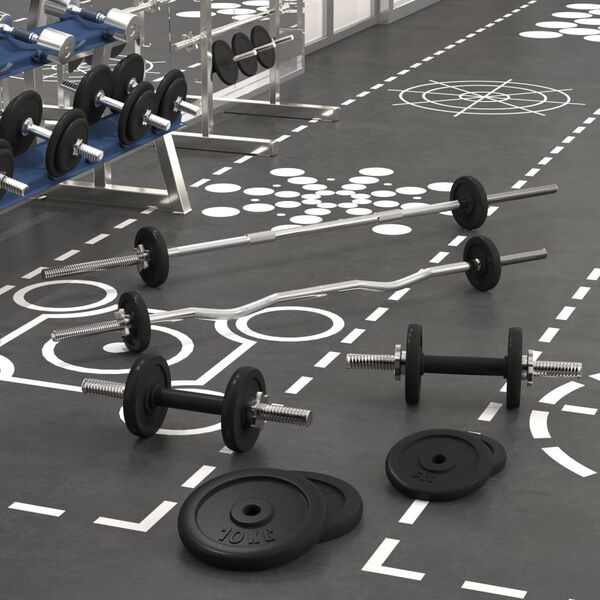 vidaXL Ensemble d'haltères et de barres avec plaques 60 kg fonte