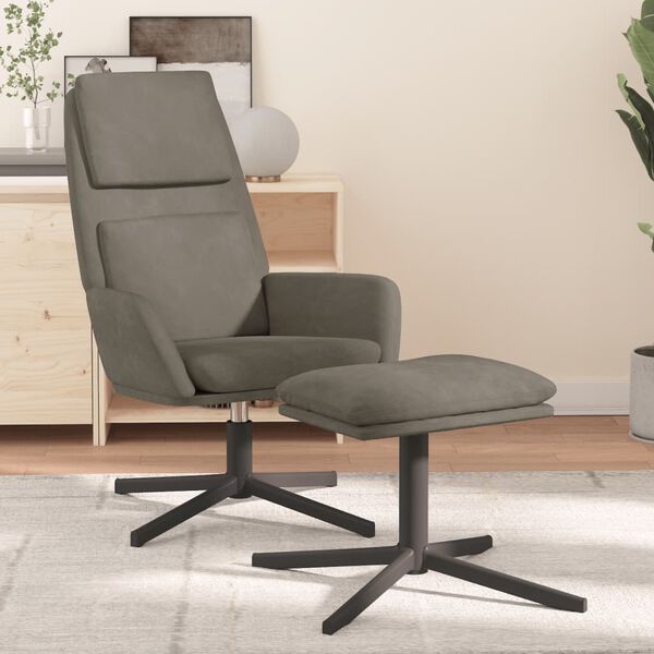 vidaXL Chaise de relaxation avec tabouret Gris clair Velours