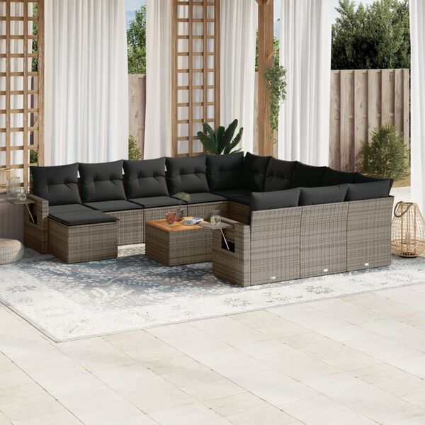 vidaXL Salon de jardin avec coussins 13 pcs gris r&eacute;sine tress&eacute;e