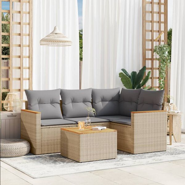 vidaXL Salon de jardin avec coussins 5 pcs beige r&eacute;sine tress&eacute;e