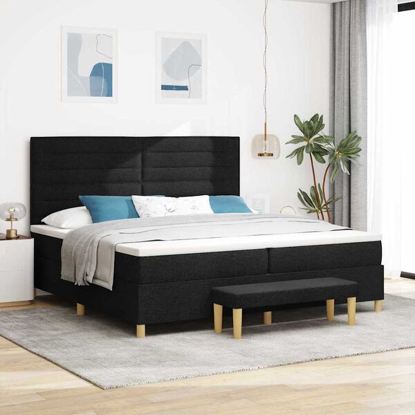 vidaXL Lit &agrave; ressorts avec matelas Noir 200 x 200 cm tissu