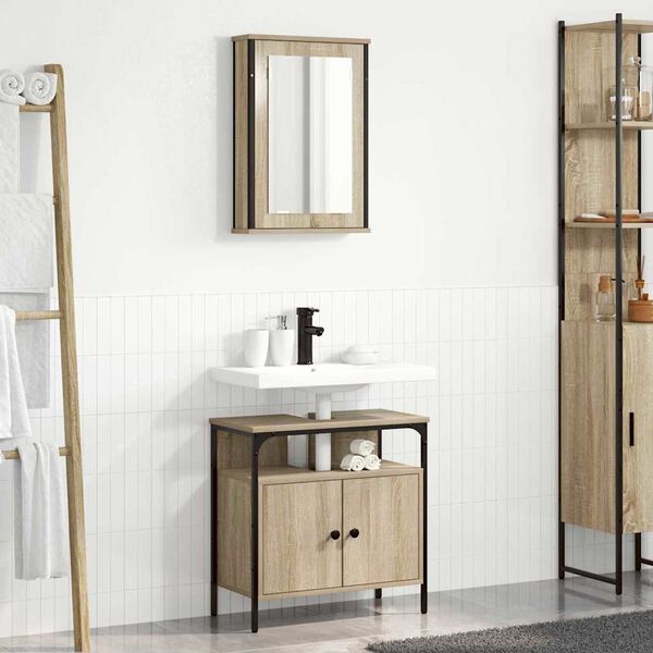 vidaXL Ensemble de mobilier de salle de bain avec &eacute;tag&egrave;re 2 pcs Marron