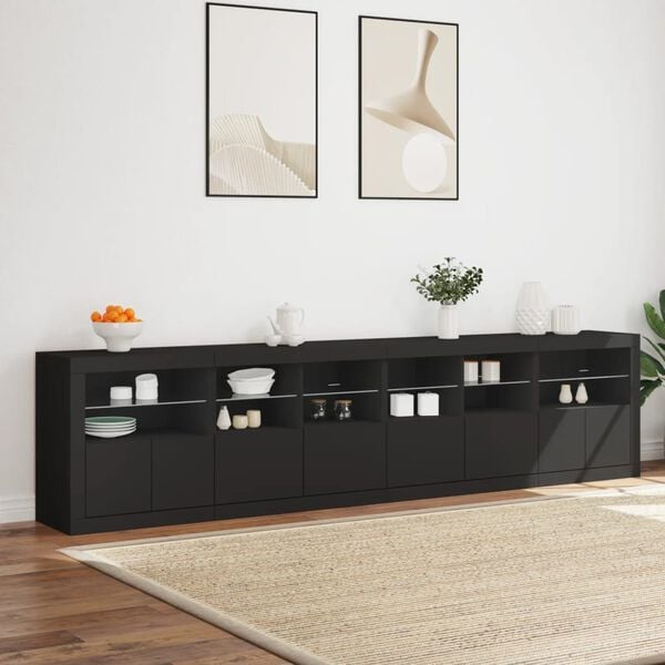 vidaXL Buffet avec lumi&egrave;res LED noir 283x37x67 cm