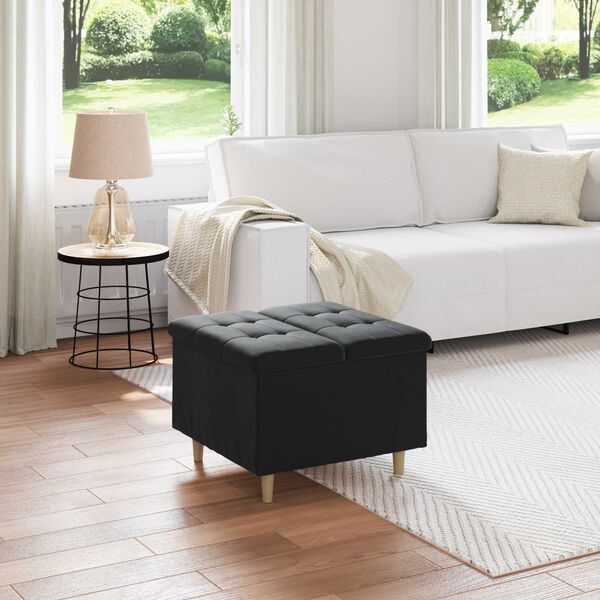 vidaXL Tabouret bouton avec coussin Noir 60 x 60 x 45 cm Velours