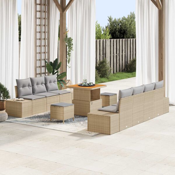 vidaXL Ensemble de canap&eacute; de jardin 10 pcs Beige Poly rotin