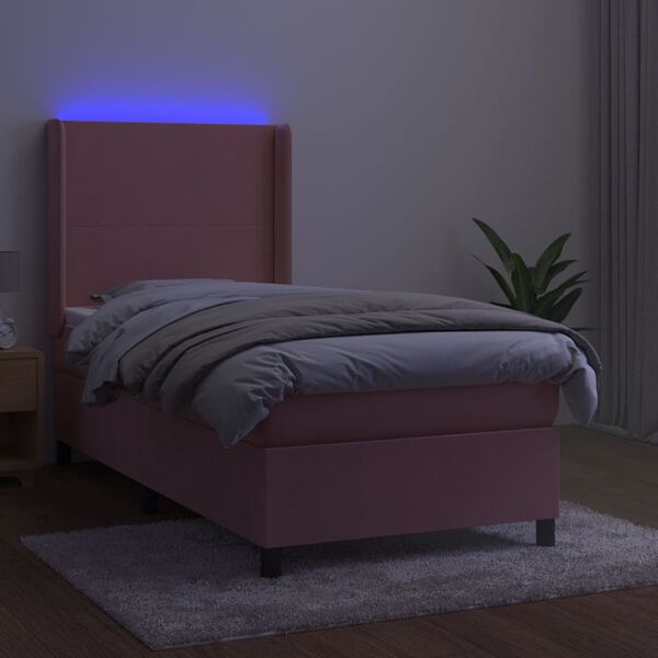 vidaXL Sommier &agrave; lattes de lit matelas et LED Rose 90x190 cm Velours