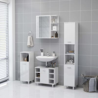 vidaXL Armoire à miroir salle de bain Blanc brillant Bois d’ingénierie