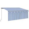 vidaXL Auvent manuel r&eacute;tractable avec store 3x2,5 m Bleu et blanc