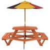 vidaXL Table de pique-nique pour 6 enfants avec parasol hexagone sapin