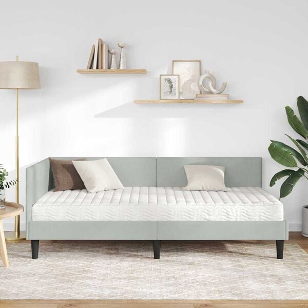 vidaXL Cadre de lit d'angle avec matelas 2 pcs Gris clair Velours