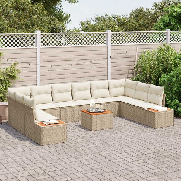 vidaXL Ensemble de canapé de jardin 11 pcs Beige Poly rotin