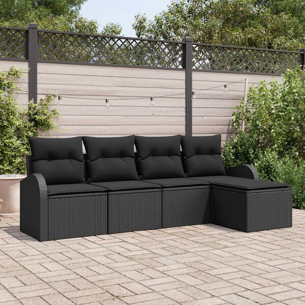 vidaXL Ensemble de canap&eacute; de jardin 5 pcs Noir polyrotin