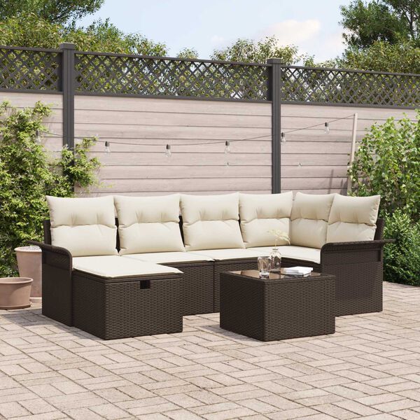 vidaXL Ensemble de canapé de jardin 7 pcs Marron Poly rotin