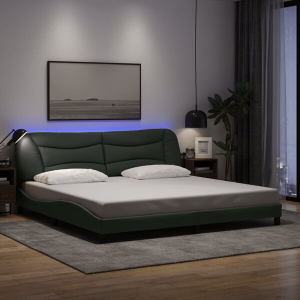 vidaXL Cadre de lit avec LED sans matelas Hvar gris fonc&eacute; 200x200 cm tissu