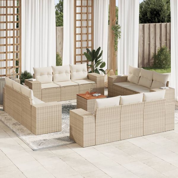 vidaXL Salon de jardin avec coussins 13 pcs beige résine tressée