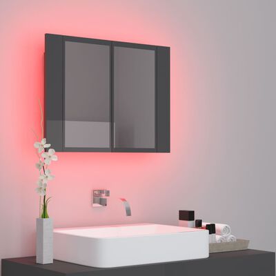 vidaXL Armoire à miroir de bain à LED Gris brillant 60x12x45 cm