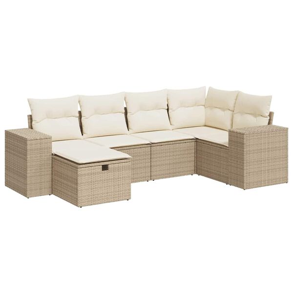 vidaXL Salon de jardin avec coussins 6 pcs beige r&eacute;sine tress&eacute;e