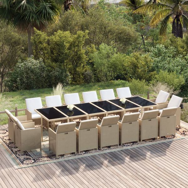 vidaXL Ensemble &agrave; manger de jardin coussins 17pcs R&eacute;sine tress&eacute;e Beige