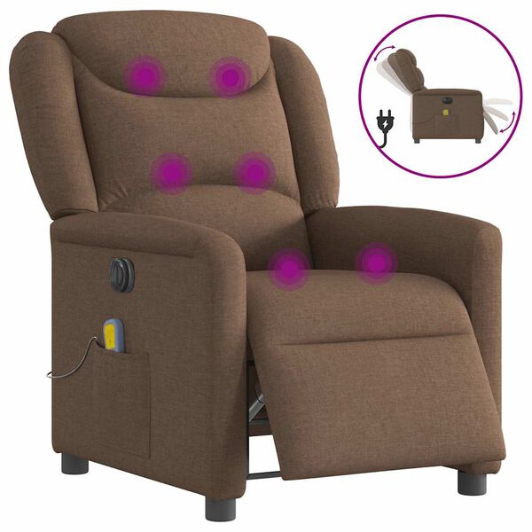 vidaXL Fauteuil inclinable de massage &eacute;lectrique marron tissu