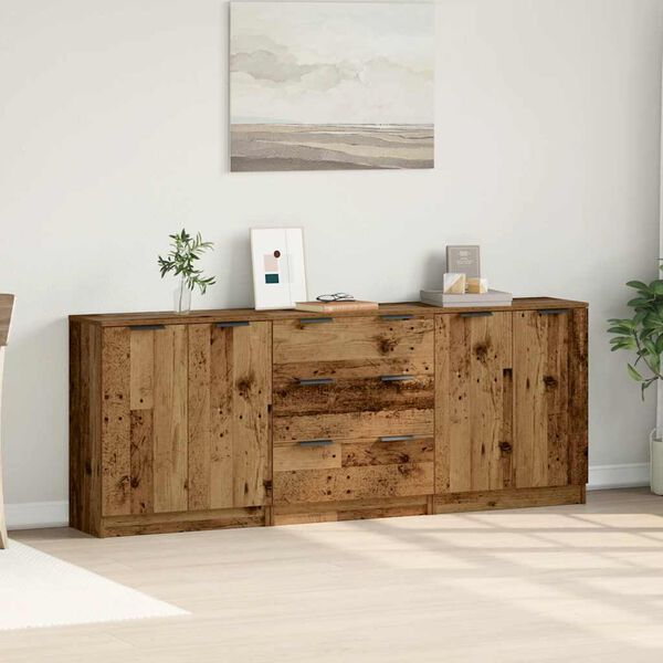 vidaXL Buffets 3 pcs vieux bois 60x30x70 cm bois d'ing&eacute;nierie