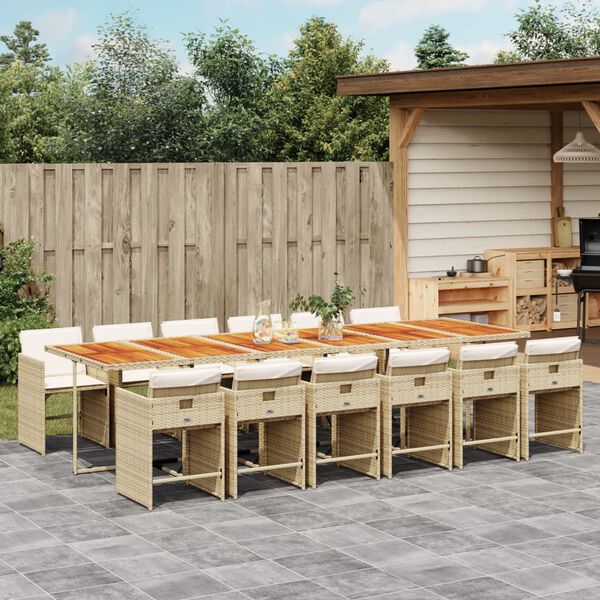 vidaXL Ensemble &agrave; manger de jardin et coussins 13 pcs beige