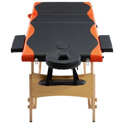 vidaXL Table de massage pliable 3 zones Bois Noir et orange