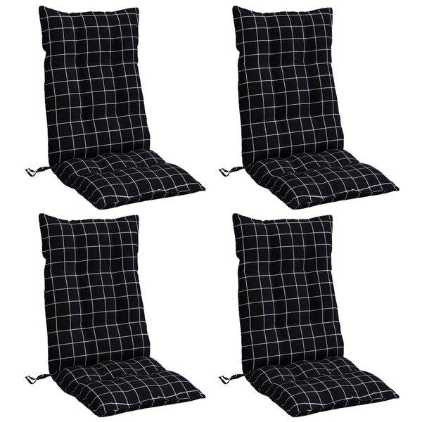 vidaXL Coussins de chaise &agrave; dossier haut lot de 4 motif carreaux noir