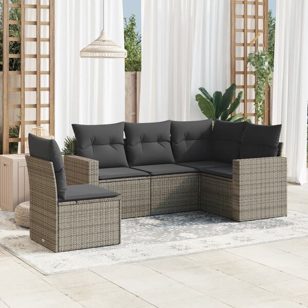 vidaXL Salon de jardin 5 pcs avec coussins gris r&eacute;sine tress&eacute;e