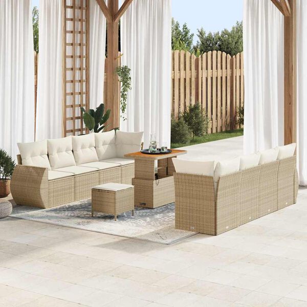vidaXL Ensemble de canap&eacute; de jardin 11 pcs Beige Poly rotin