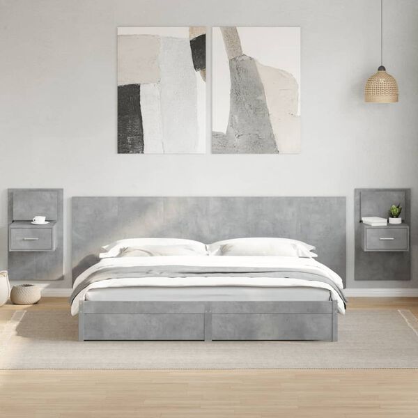 vidaXL T&ecirc;te de lit avec armoires gris b&eacute;ton 240 cm bois d'ing&eacute;nierie
