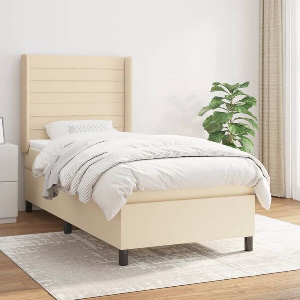 vidaXL Sommier &agrave; lattes de lit avec matelas Cr&egrave;me 80x200 cm Tissu
