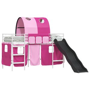 vidaXL Cadre de lit superpos&eacute; pour enfants avec rideaux Blanc et rose