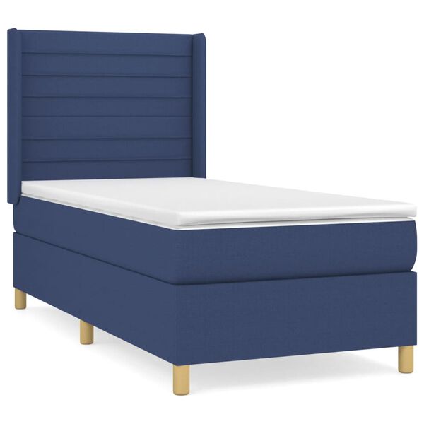 vidaXL Sommier &agrave; lattes de lit avec matelas Bleu 90x200 cm Tissu