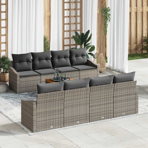 vidaXL Ensemble de canap&eacute; de jardin avec coussin 9 pcs Gris polyrotin