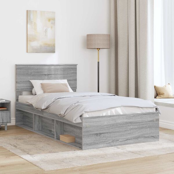 vidaXL Cadre de lit Gris Sonoma 100 x 200 cm Pin massif