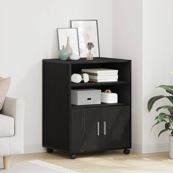 vidaXL Cabinet &agrave; Roulettes avec &eacute;tag&egrave;re Ch&ecirc;ne noir 60 x 48 x 81 cm