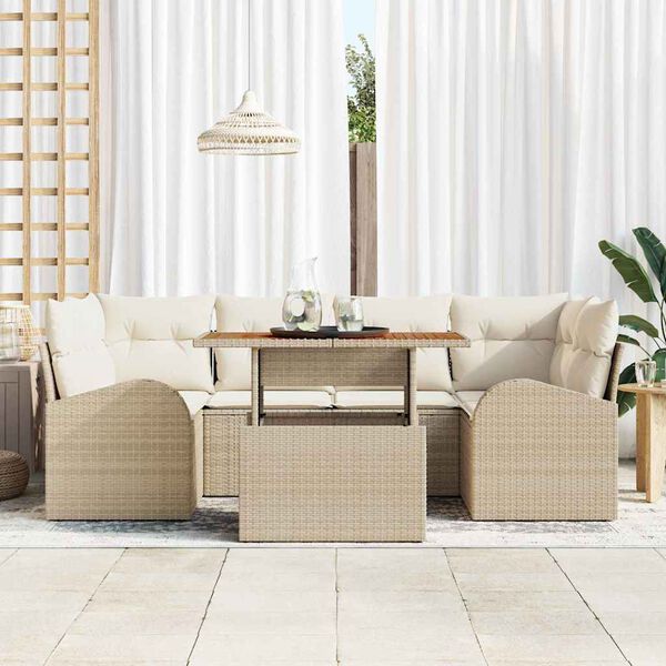 vidaXL Ensemble de canap&eacute; de jardin avec coussin 7 pcs beige et cr&egrave;me
