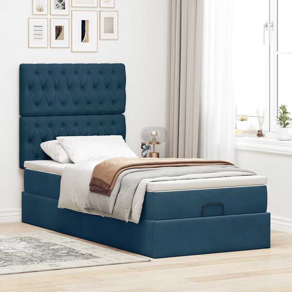 vidaXL Cadre de lit ottoman avec matelas bleu fonc&eacute; 80x200 cm velours