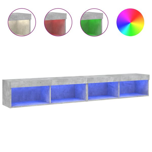 vidaXL Meubles TV avec lumi&egrave;res LED 2 pcs gris b&eacute;ton 100x30x30 cm